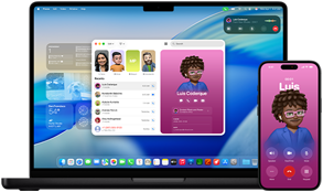 14" MacBook Pro und iPhone 16 – das iPhone ruft einen Kontakt namens Luis an, während das MacBook Pro denselben Anruf in der Telefon App anzeigt